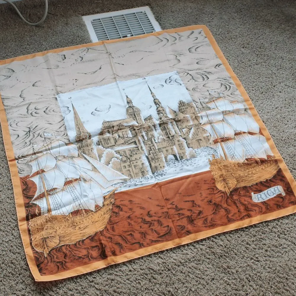 VTG Riga Scenic Castle & Ship Square Scarf 35” souvenir tourist